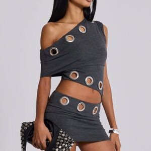 Jaded London Zarco Asymmetric Mini Dress With Eyelets